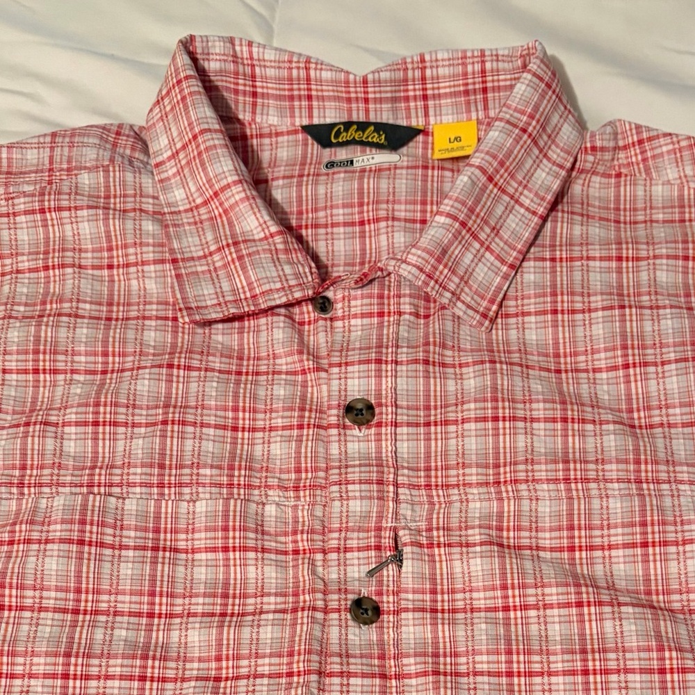 Cabela's Red and White Plaid Men's Shirt